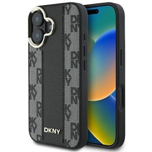 DKNY kožený pevný kryt na iPhone 16 Plus so šachovnicovým vzorom a MagSafe (DKHMP16MPCPVSLK) - čierny KF2342718