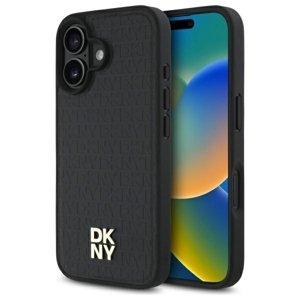 DKNY kožený pevný kryt na iPhone 16 s opakujúcim sa vzorom a logom (DKHMP16SPSHRPSK) - čierny KF2342721