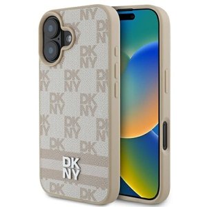 DKNY kožený obal Šachovnicový vzor a potlačené pruhy (DKHCP16SPCPTSSP) - iPhone 16 - Ružový KF2342722