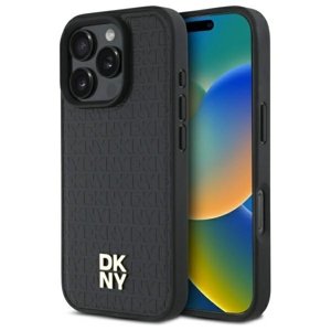 DKNY kožený pevný kryt na iPhone 16 Pro Max s opakujúcim sa vzorom a logom (DKHMP16XPSHRPSK) - čierny KF2342725
