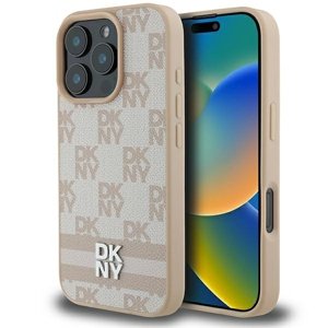 DKNY kožený obal Šachovnicový vzor a potlačené pruhy (DKHCP16XPCPTSSP) - iPhone 16 Pro Max - Ružový KF2342726