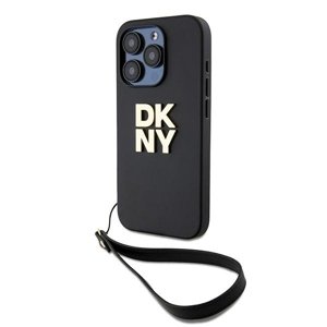 DKNY pevný kryt na iPhone 15 Pro s remienkom na zápästie a logom (DKHCP15LPBSWSK) - čierny KF2342798