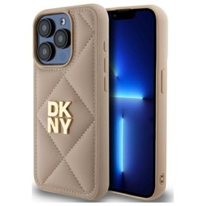 DKNY kožený prešívaný kryt na iPhone 15 Pro s naskladaným logom (DKHCP15LPQDSLE) - béžový KF2342805
