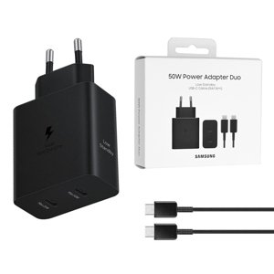 Samsung EP-T5020XBEGEU originálna nabíjačka – 2× USB-C, 50W, s USB-C káblom – čierna (blister) KF2344300