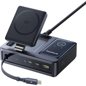 Baseus – nabíjacia stanica Nomos MagSafe, Type-C, digitálny displej, 5v1, 140 W – čierna KF2344305
