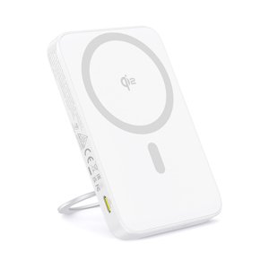 Baseus – PicoGo – powerbanka, USB-C, Qi2, 20 W, 5000 mAh, otočný stojan, kábel USB-C – biela KF2344371