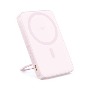 Baseus – PicoGo – powerbanka, USB-C, Qi2, 20 W, 5000 mAh, otočný stojan, kábel USB-C – ružová KF2344373