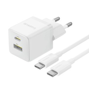 Baseus sieťová nabíjačka Palm (P1011160A213-01) – 2v1 rýchlonabíjačka, USB, USB-C, kábel USB-C, 30W, 20V/3A, biela (Moon White) KF2344396