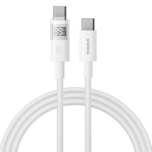 Baseus – dátový kábel Display 2 Type-C na Type-C, rýchle nabíjanie, digitálny displej, 100 W, 2 m – biely (Moon White) KF2344730