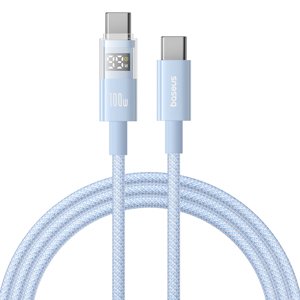 Baseus – dátový kábel Display 2 Type-C na Type-C, rýchle nabíjanie, digitálny displej, 100 W, 2 m – modrý (Galaxy Blue) KF2344731