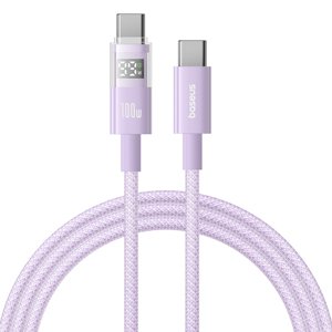 Baseus – dátový kábel Display 2 Type-C na Type-C, rýchle nabíjanie, digitálny displej, 100 W, 2 m – fialový (Nebula Purple) KF2344732