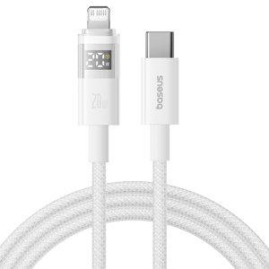 Baseus – dátový kábel Display 2 Type-C na Lightning, rýchle nabíjanie, digitálny displej, 20 W, 1 m – biely (Moon White) KF2344751