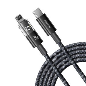 Baseus – dátový kábel Display 2 Type-C na Lightning, rýchle nabíjanie, digitálny displej, 20 W, 2 m – čierny (Cosmic Black) KF2344754