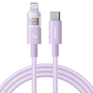 Baseus – dátový kábel Display 2 Type-C na Lightning, rýchle nabíjanie, digitálny displej, 20 W, 2 m – fialový (Nebula Purple) KF2344757