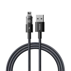 Baseus – dátový kábel Display 2 USB na Lightning, rýchle nabíjanie, digitálny displej, 2,4 A, 1 m – čierny (Cosmic Black) KF2344775