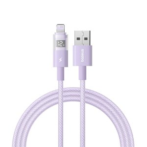 Baseus – dátový kábel Display 2 USB na Lightning, rýchle nabíjanie, digitálny displej, 2,4 A, 2 m – fialový (Nebula Purple) KF2344779