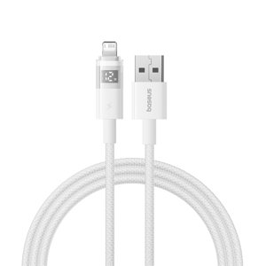 Baseus – dátový kábel Display 2 USB na Lightning, rýchle nabíjanie, digitálny displej, 2,4 A, 2 m – biely (Moon White) KF2344780