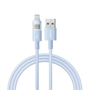 Baseus – dátový kábel Display 2 USB na Lightning, rýchle nabíjanie, digitálny displej, 2,4 A, 2 m – modrý (Galaxy Blue) KF2344781
