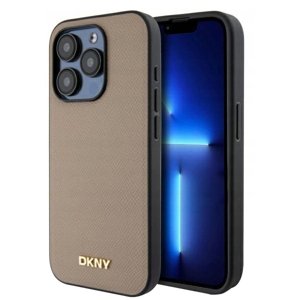 DKNY kožený obal PU s kovovým logom MagSafe (DKHMP15XPGHLME) - iPhone 15 Pro Max - Béžový KF2344897