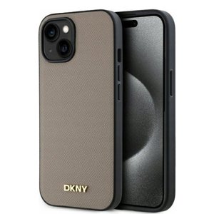 DKNY kožený obal PU s kovovým logom MagSafe (DKHMP15SPGHLME) - iPhone 15 - Béžový KF2344899