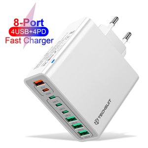 Techsuit CHPD224 sieťová nabíjačka – 4× USB + 4× USB-C, rýchlonabíjanie, 65W – biela KF2345024