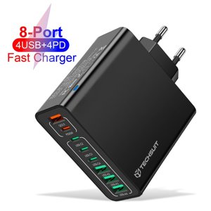 Techsuit CHPD224 sieťová nabíjačka – 4× USB + 4× USB-C, rýchlonabíjanie, 65W – čierna KF2345025