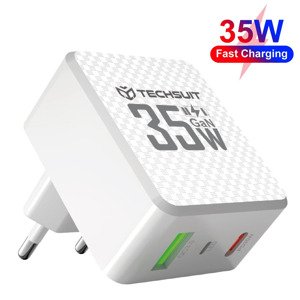 Techsuit Premium Tiny Series sieťová nabíjačka (CHPD173) – GaN, USB + USB-C, rýchlonabíjanie, PD35W – biela KF2345028