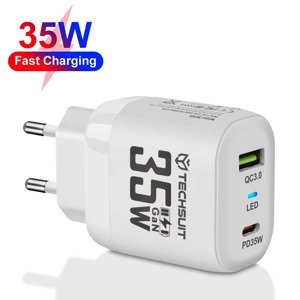 Techsuit Premium sieťová nabíjačka (CHPD174) – GaN, USB QC3.0, USB-C PD35W – biela KF2345029