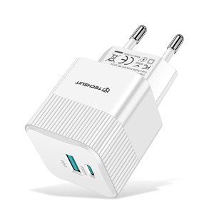 Techsuit Premium Tiny Series sieťová nabíjačka (CHPD216) – GaN, USB QC3.0, USB-C PD25W – biela KF2345031