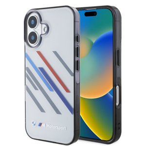 BMW MagSafe ochranný kryt Motorsport IML s náhodnými pruhmi pre iPhone 16 – Sivý KF2345144