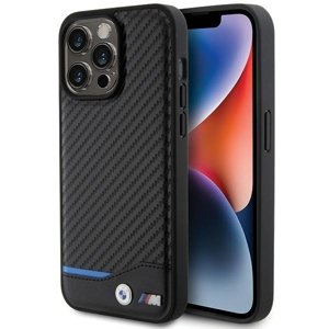 BMW kožený kryt Carbon pre iPhone 15 Pro Max – Čierny KF2345170