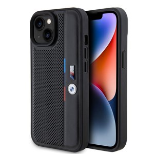 BMW MagSafe perforovaný kryt M s trikolórou pre iPhone 15 – Čierny KF2345180