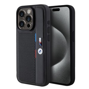BMW - Hardcase Perforated Tricolor Line tvrdý obal na iPhone 15 Pro Max - čierny KF2345183