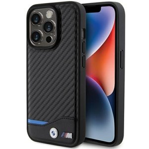 BMW Kryt Leather Carbon pre iPhone 15 Pro Max – čierny KF2345189