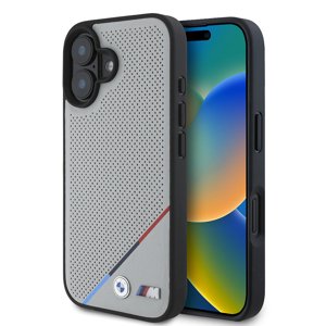 BMW MagSafe perforovaný kryt M s trikolórou pre iPhone 16 – Sivý KF2345195