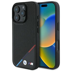 BMW MagSafe perforovaný kryt M s trikolórou pre iPhone 16 Pro Max – Čierny KF2345196