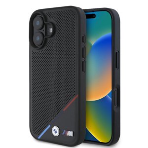 BMW Kryt Hardcase M s perforovanou trojfarebnou líniou a MagSafe pre iPhone 16 Plus – čierny KF2345200
