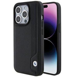 BMW Kryt Hardcase z perforovanej kože s modrými bodkami pre iPhone 15 Pro Max – čierny KF2345202