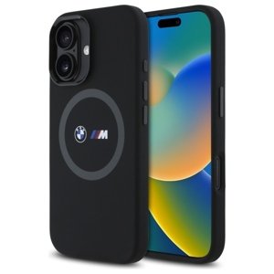 BMW MagSafe silikónový kryt M s potlačeným prstencom pre iPhone 16 – Čierny KF2345240