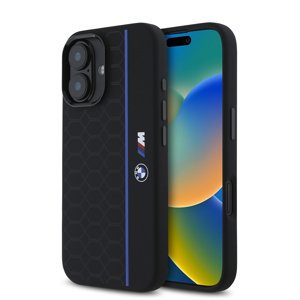 BMW MagSafe silikónový kryt M s hexagonálnou modrou líniou pre iPhone 16 – Čierny KF2345243