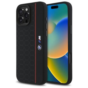 BMW MagSafe silikónový kryt M s hexagonálnou červenou líniou pre iPhone 16 Pro Max – Čierny KF2345245