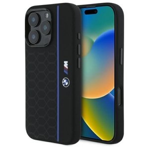BMW - Hardcase Silicone Hexagon Blue Line MagSafe silikónový obal na iPhone 16 Pro - čierny KF2345248