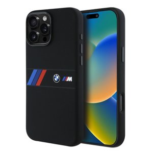 BMW MagSafe silikónový kryt M so stredovým pruhom pre iPhone 16 Pro Max – Čierny KF2345251