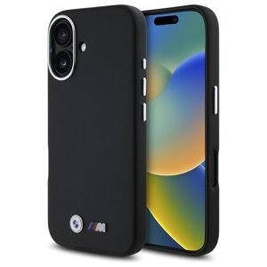 BMW kožený M Smooth Full Wrapped Metal kryt na iPhone 16 – čierny KF2345359