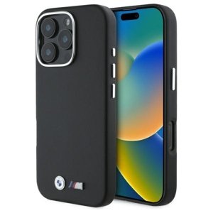 BMW kožený M Smooth Full Wrapped Metal MagSafe kryt na iPhone 16 Pro Max – čierny KF2345365