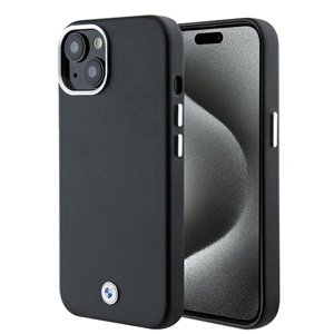 BMW kožený Signature Wrapped Metal MagSafe kryt na iPhone 15 Plus – čierny KF2345368