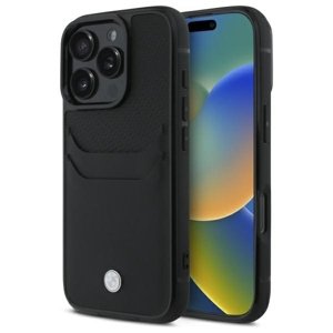 BMW Kryt Natural Sign Leather s priehradkou na karty pre iPhone 16 Pro Max – čierny KF2345378