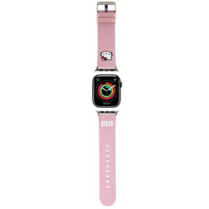 Hello Kitty - kožený remienok s motívom Kitty hlavičky pre Apple Watch 1–10 / SE / SE 2 (38/40/41/42 mm) – ružový KF2345679
