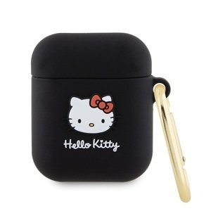 Hello Kitty Silicone 3D Kitty Head puzdro pre Apple AirPods 1 / 2 – čierne KF2345689