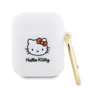 Hello Kitty Silicone 3D Kitty Head puzdro pre Apple AirPods 1 / 2 – biele KF2345690